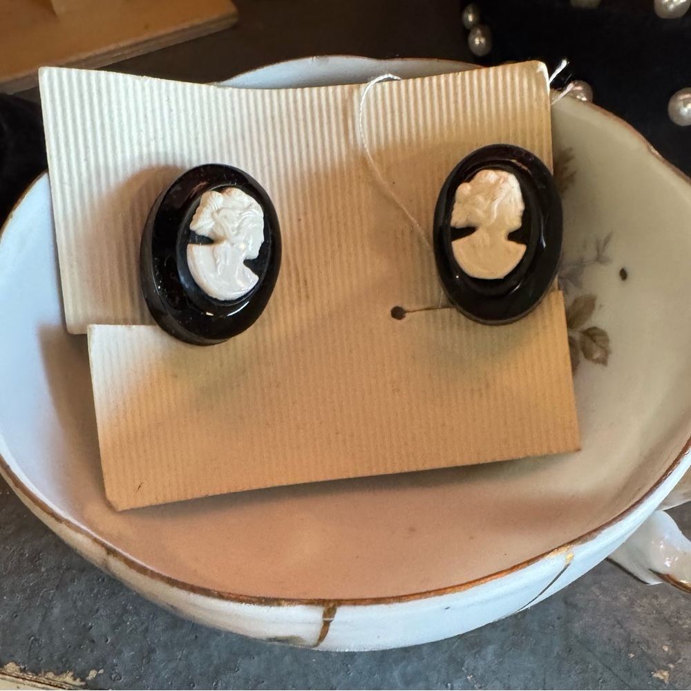 Classic Black and White Cameo Earrings